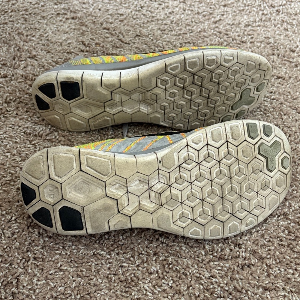 Nike Flyknit Gray and Yellow Athletic Shoes - Picture 3 of 4